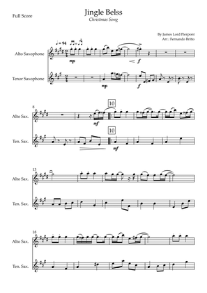 Jingle Bells - Jazz Version (Christmas Song) for Alto Saxophone & Tenor Saxophone Duo