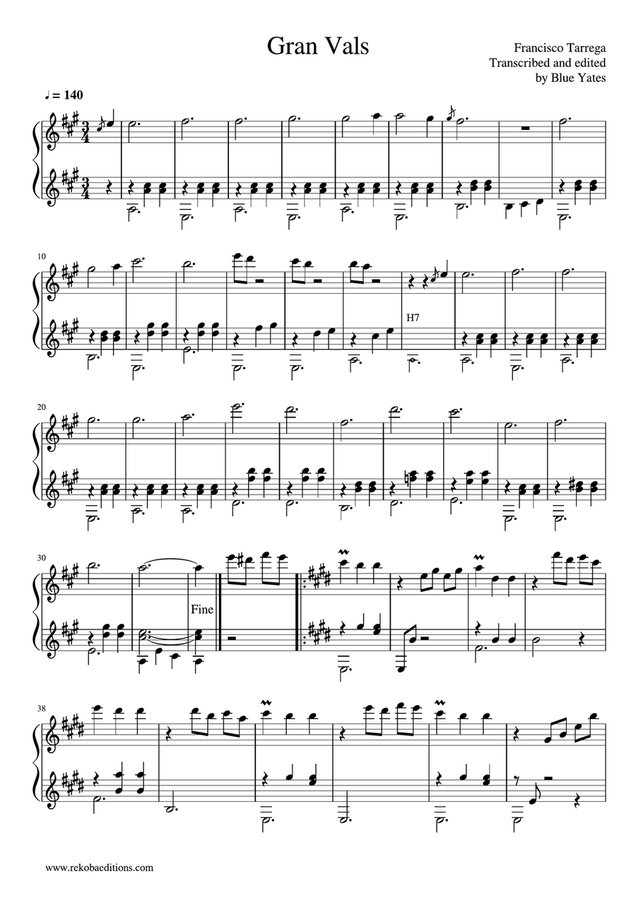 Gran Vals (Francisco Tarrega) Classical Guitar scores gallery preview page 1