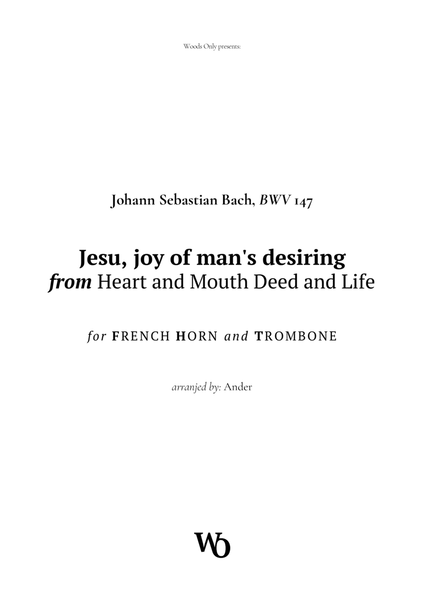 Jesu, joy of man's desiring by Bach for French Horn and Trombone image number null