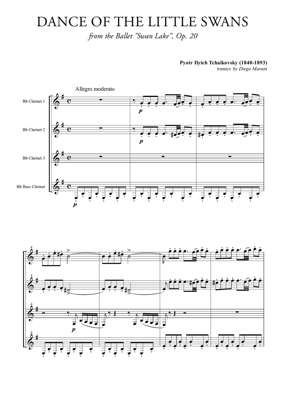 Dance of the Little Swans for Clarinet Quartet Clarinet Quartet scores gallery preview page 3