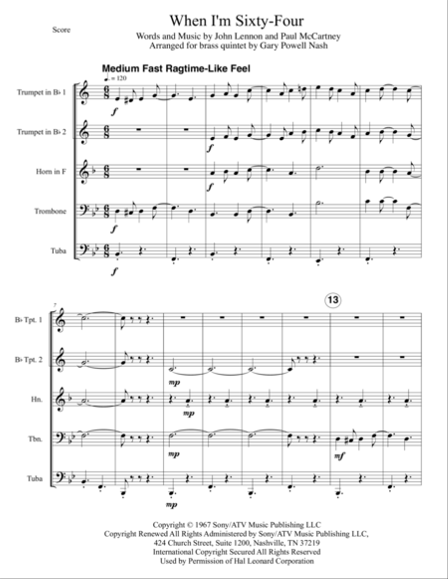When I'm Sixty-Four Brass Ensemble scores gallery preview page 3