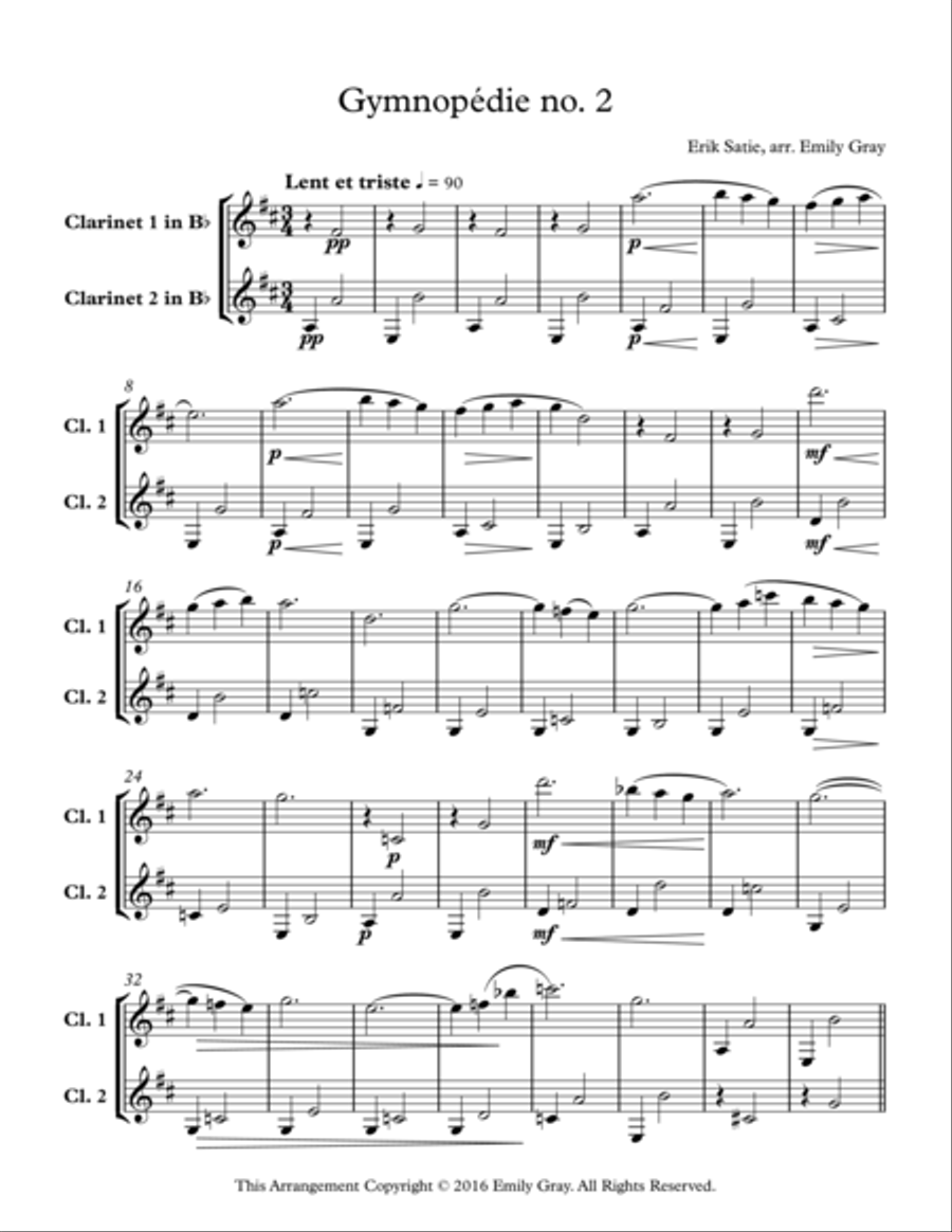 Three Gymnopedies (Clarinet Duet)