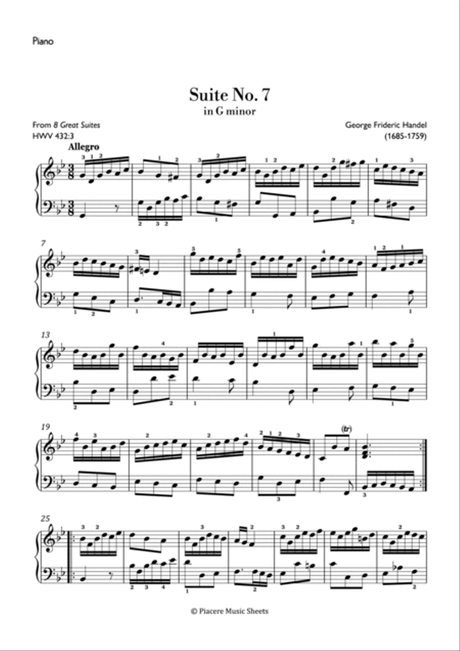 Handel - Allegro from Suite No 7 in G Minor HWV 432 - Intermediate Piano Method scores gallery preview page 2