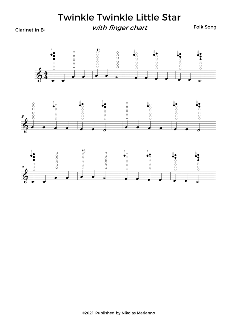 Twinkle twinkle little star for beginner clarinet with finger