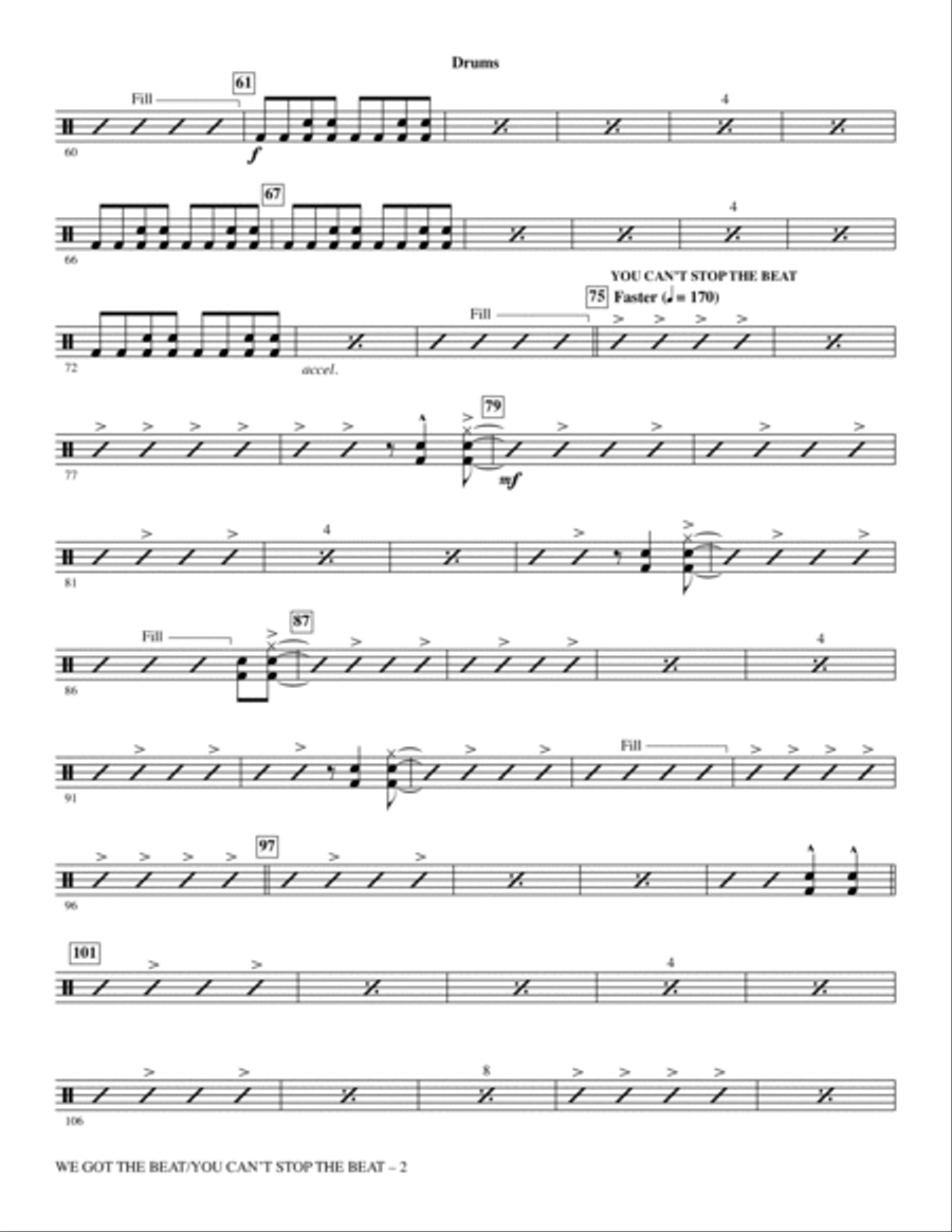 We Got The Beat / You Can't Stop The Beat - Drums Choir scores gallery preview page 2