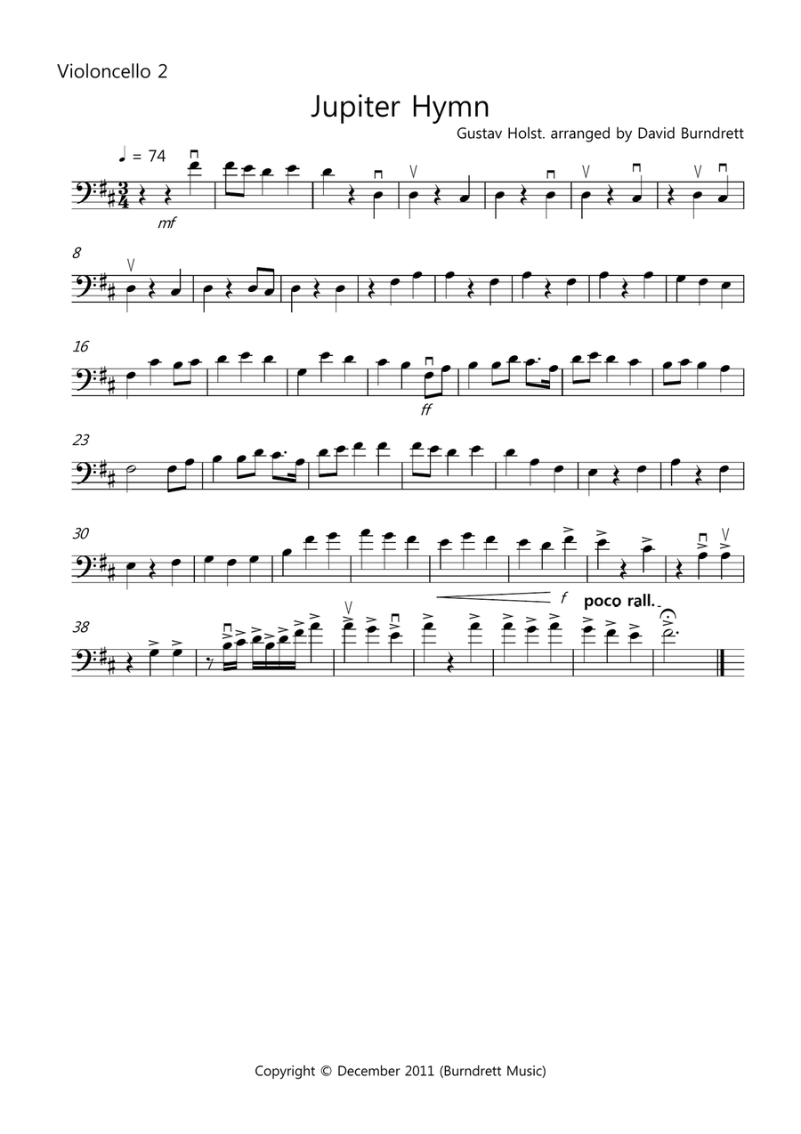Jupiter Hymn for Cello Quartet Cello Solo scores gallery preview page 4