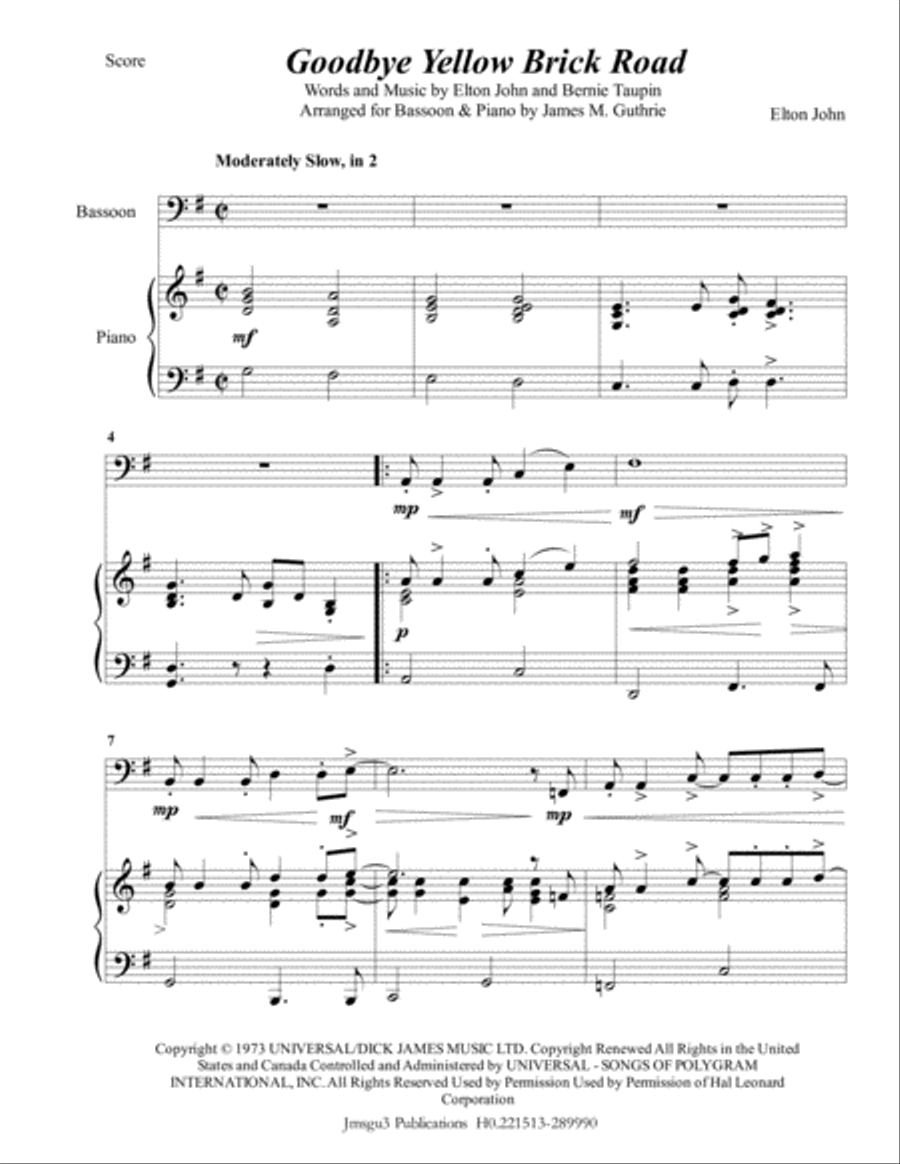 Goodbye Yellow Brick Road Bassoon scores gallery preview page 1