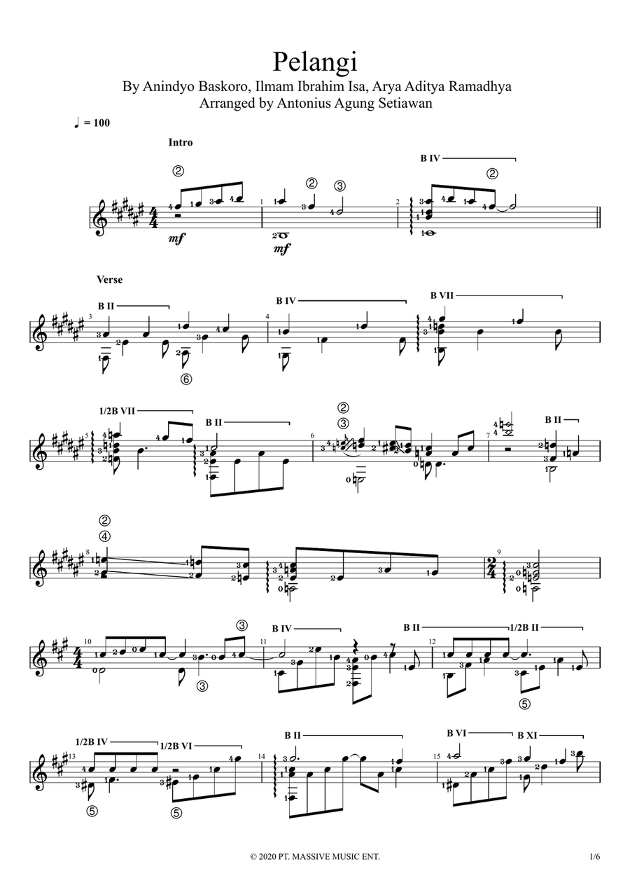 Pelangi Pelangi Acoustic Guitar scores gallery preview page 1