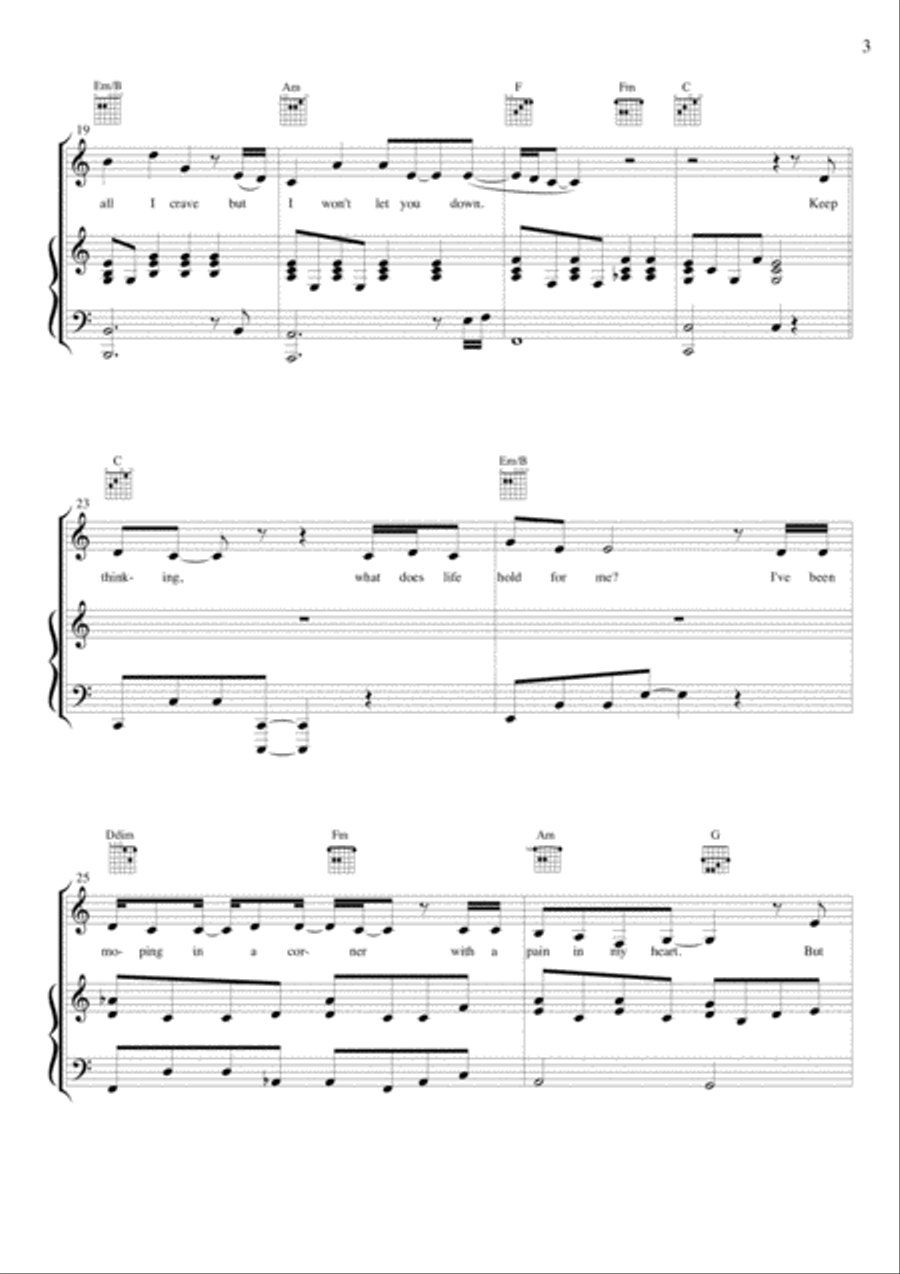 I Won't Let You Down - Vocal, Piano, Guitar (chords only) Small Ensemble scores gallery preview page 3