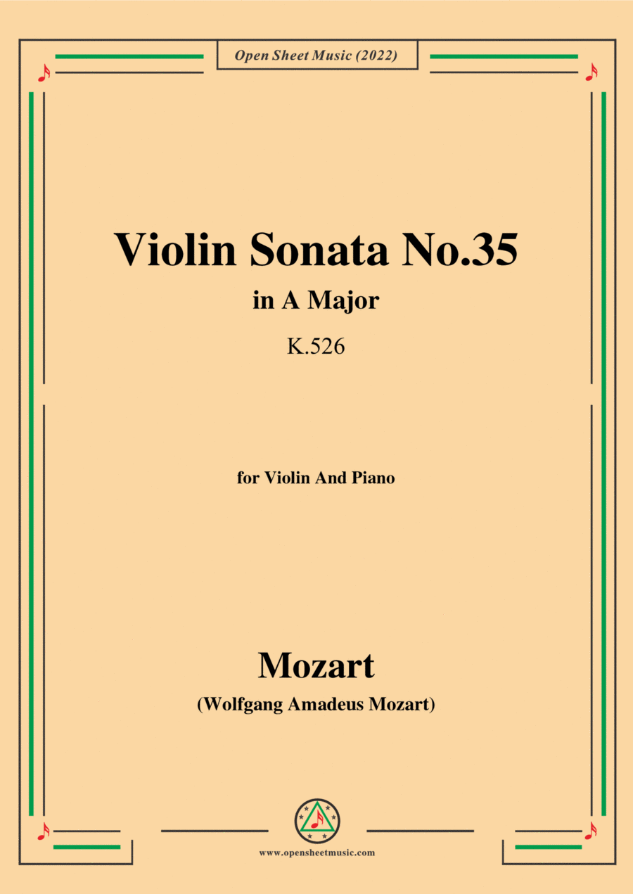 Mozart-Violin Sonata No.35,in A Major,K.526,for Violin&Piano Violin Solo scores gallery preview page 1