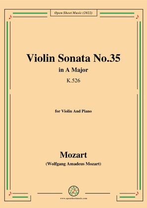 Book cover for Mozart-Violin Sonata No.35,in A Major,K.526,for Violin&Piano