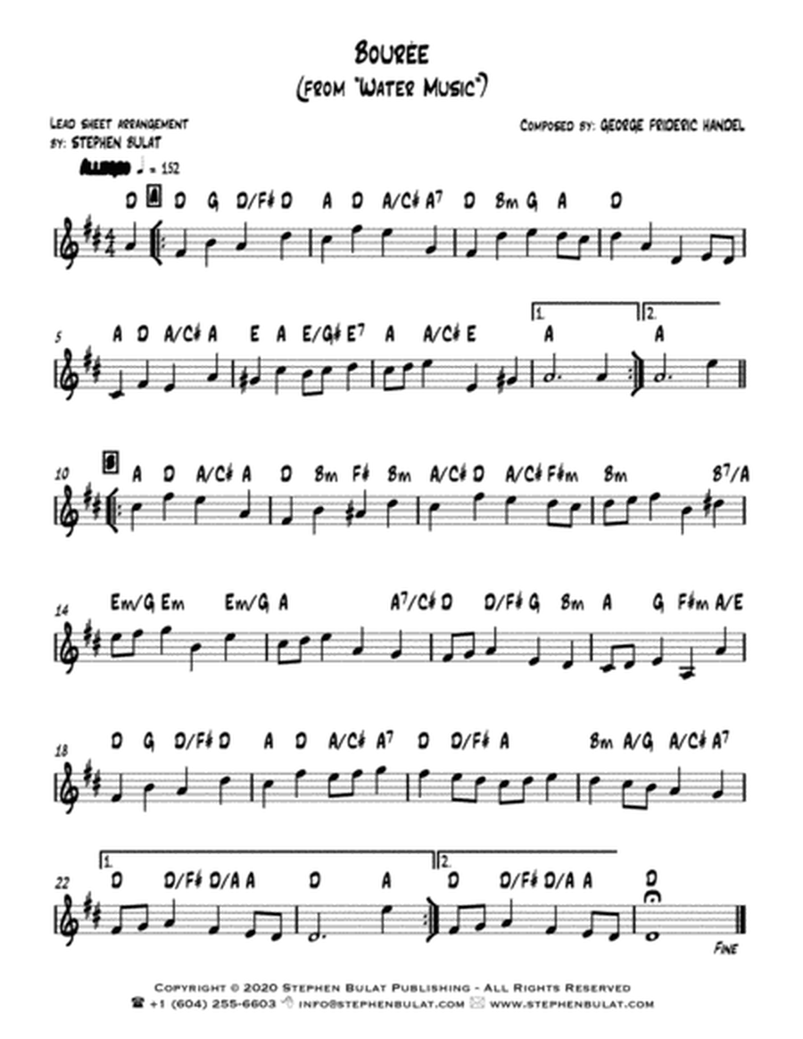 Water Music (Selections) - Lead sheet (melody & chords) in original keys for Eb instruments