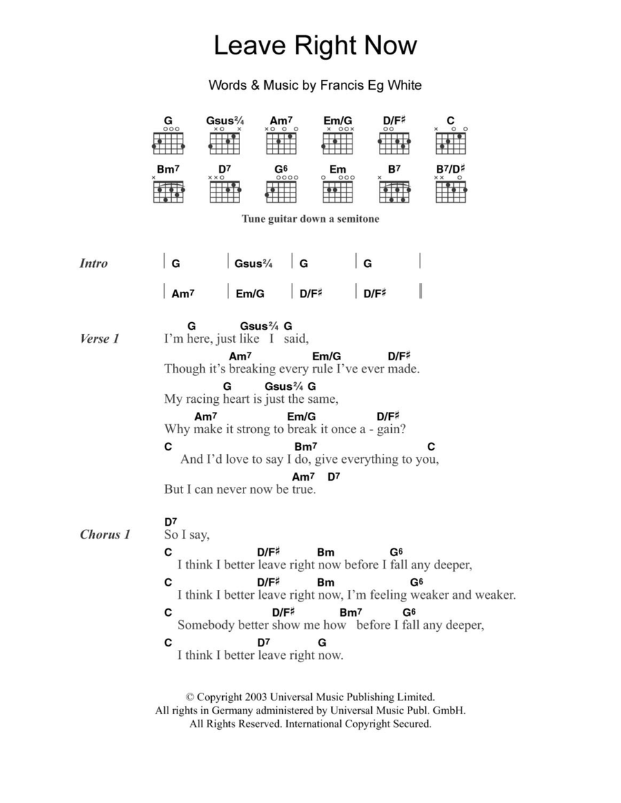 Leave Right Now Acoustic Guitar scores gallery preview page 1