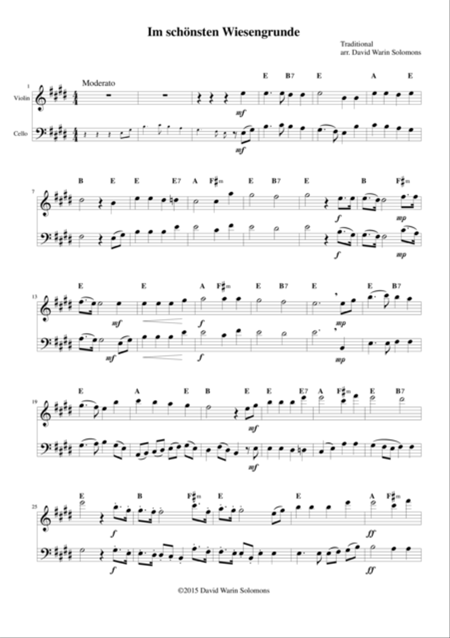Im schönsten Wiesengrunde for violin, cello and guitar-chords Cello scores gallery preview page 1