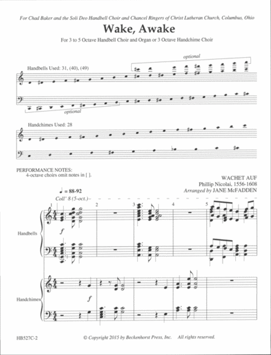 Wake, Awake - full score (handbells and handchimes) Handbell Choir scores gallery preview page 2