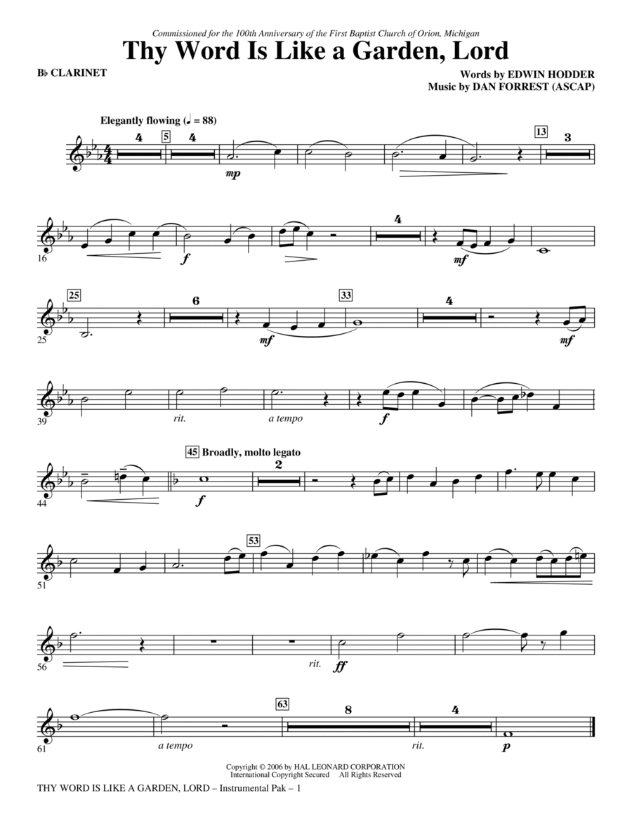 Thy Word Is Like A Garden, Lord - Bb Clarinet Choir scores gallery preview page 1
