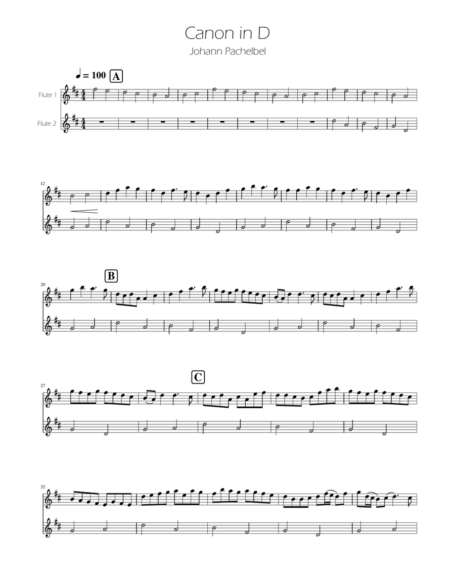 Canon in D - Flute Duet Flute Duet scores gallery preview page 1