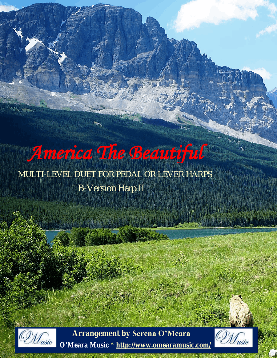 America The Beautiful, Multi-Level Duet for Harps, B Version, Harp II Pedal Harp scores gallery preview page 1