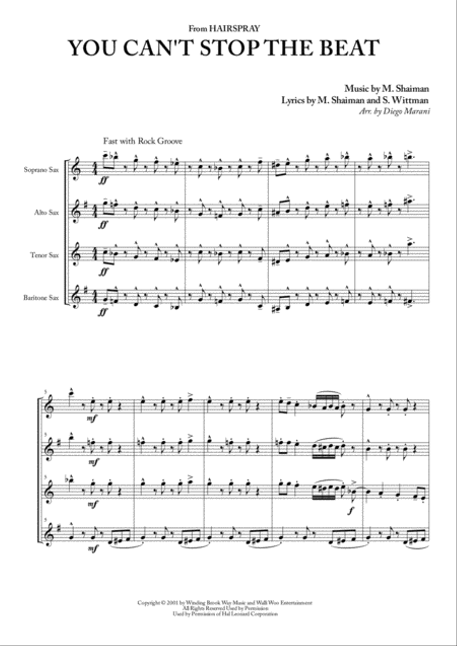 You Can't Stop The Beat Woodwind Quartet scores gallery preview page 1