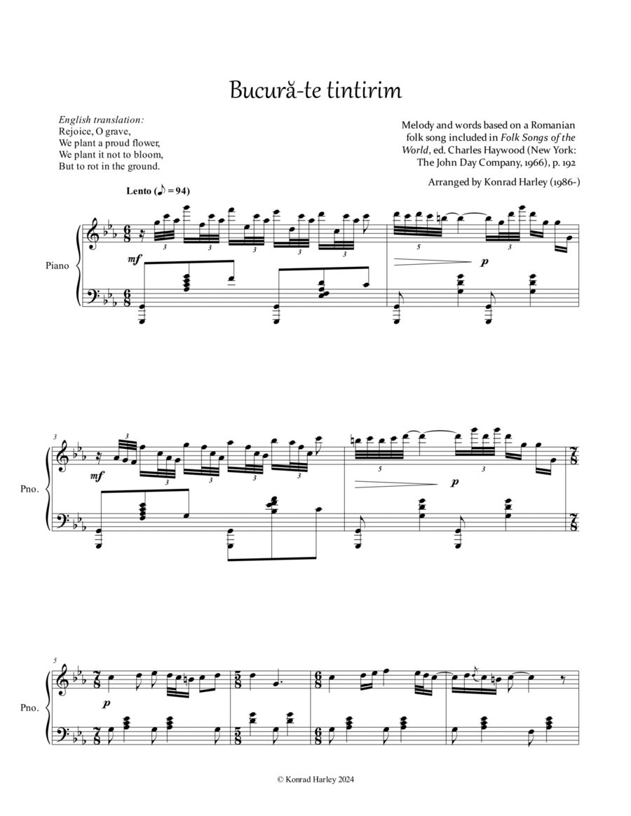 Bucură-te tintirim Piano Solo scores gallery preview page 1