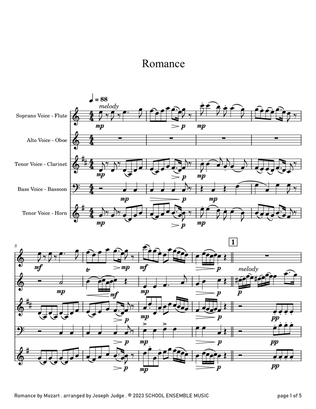 Romance by Mozart for Woodwind Quartet in Schools