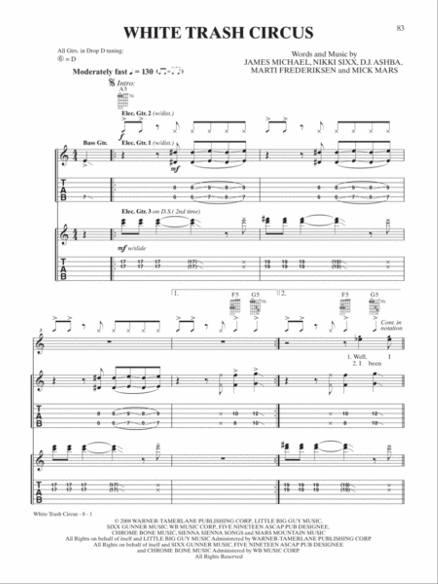 White Trash Circus Guitar Tablature scores gallery preview page 1