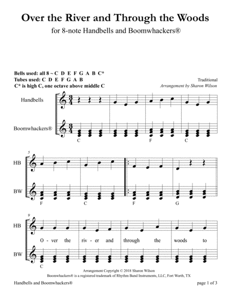 “Over the River and Through the Woods” for 8-note Bells and Boomwhackers® (with Black and White Note image number null