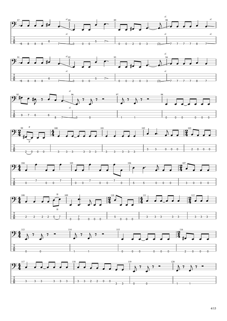 Master Of Puppets Bass Guitar Tablature scores gallery preview page 4