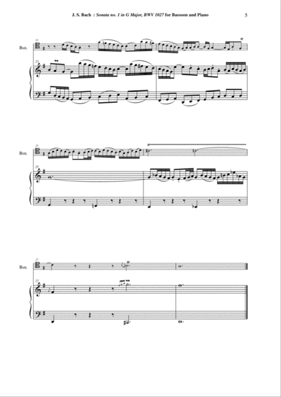 J. S. Bach: Viola da Gamba Sonata no. I in G major, BWV 1027, arranged for bassoon and piano Bassoon scores gallery preview page 5