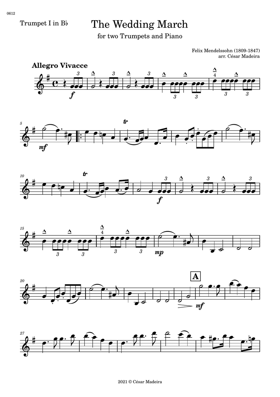 The Wedding March - Trumpet Duet and Piano (Full Score and Parts) Trumpet Duet scores gallery preview page 6