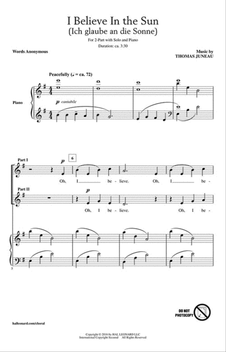 I Believe in the Sun 2-Part scores gallery preview page 2