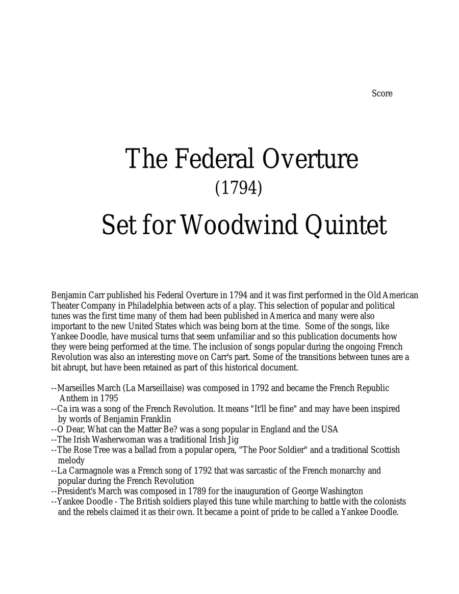 Book cover for 1794! Federal Overture for Woodwind Quintet