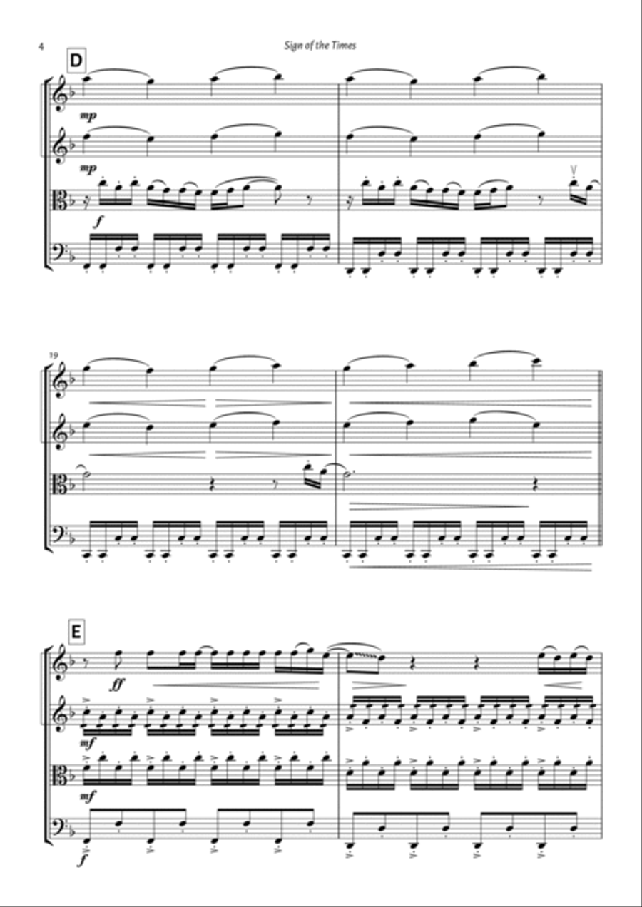 Sign Of The Times String Quartet scores gallery preview page 4