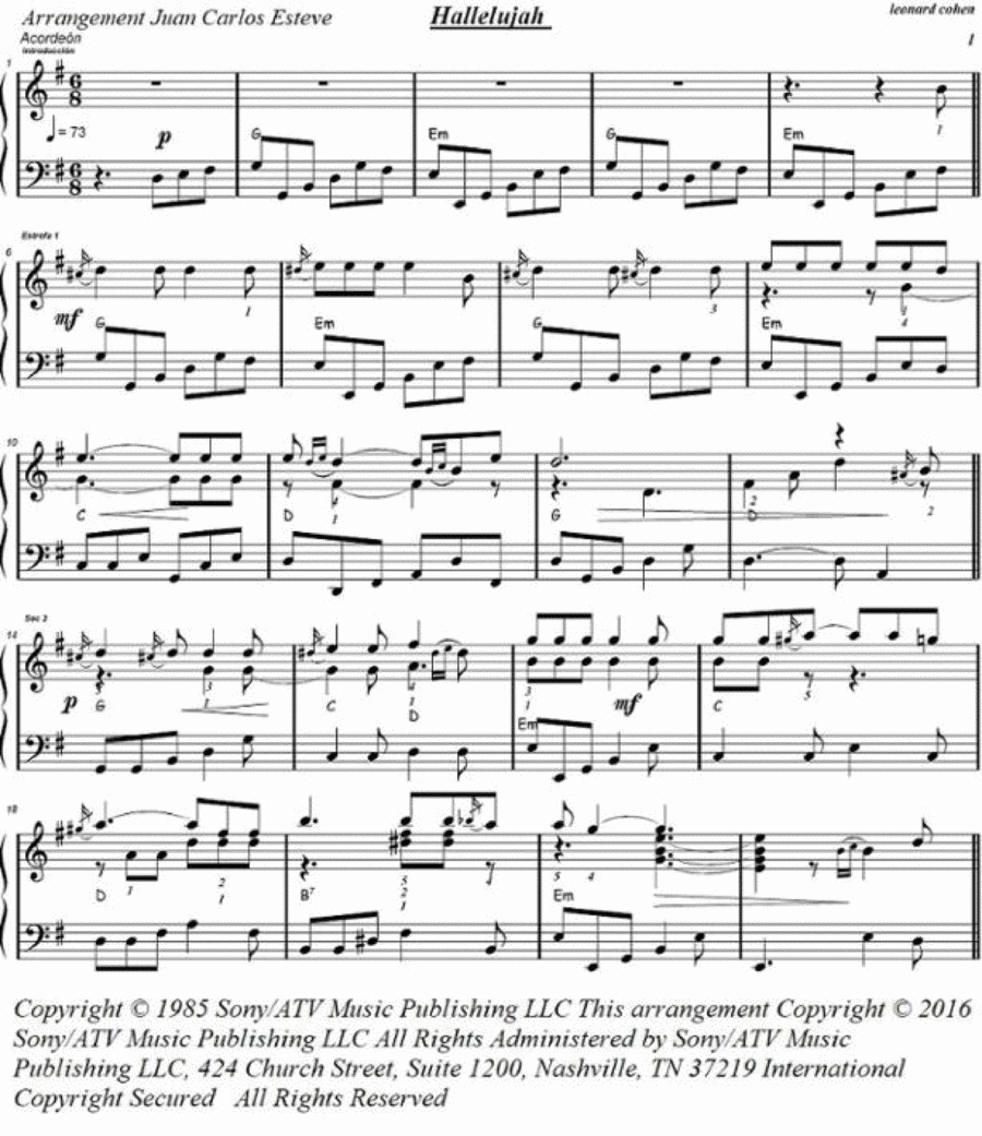 Hallelujah accordion cheap sheet music