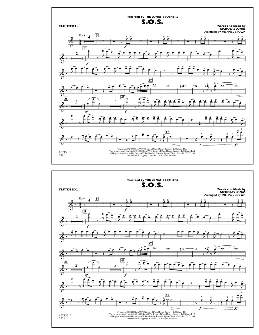 S.O.S. - Flute/Piccolo S.O.S. - Flute/Piccolo Marching Band scores gallery preview page 1