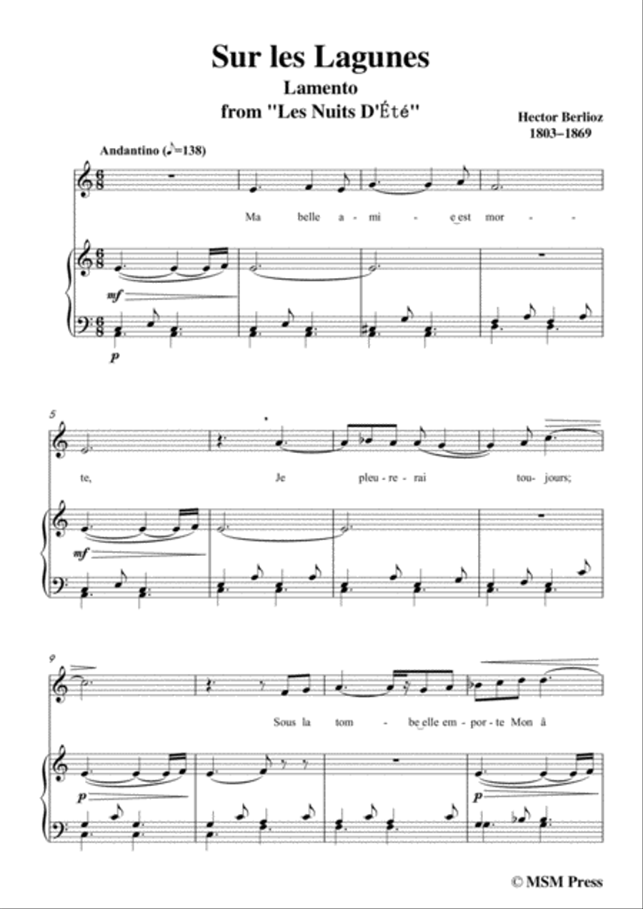 Berlioz-Sur les Lagunes in a minor,for voice and piano Voice Solo scores gallery preview page 3
