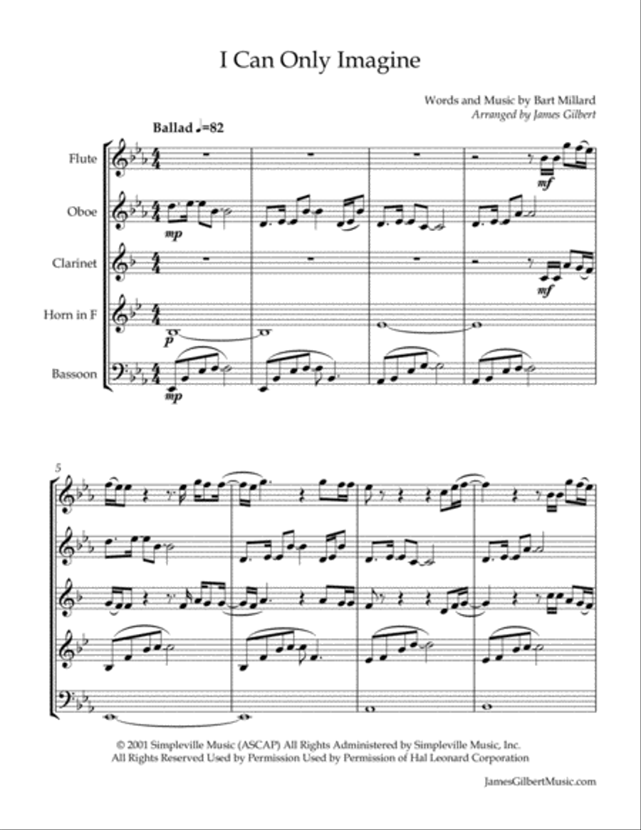 I Can Only Imagine Woodwind Quintet scores gallery preview page 2