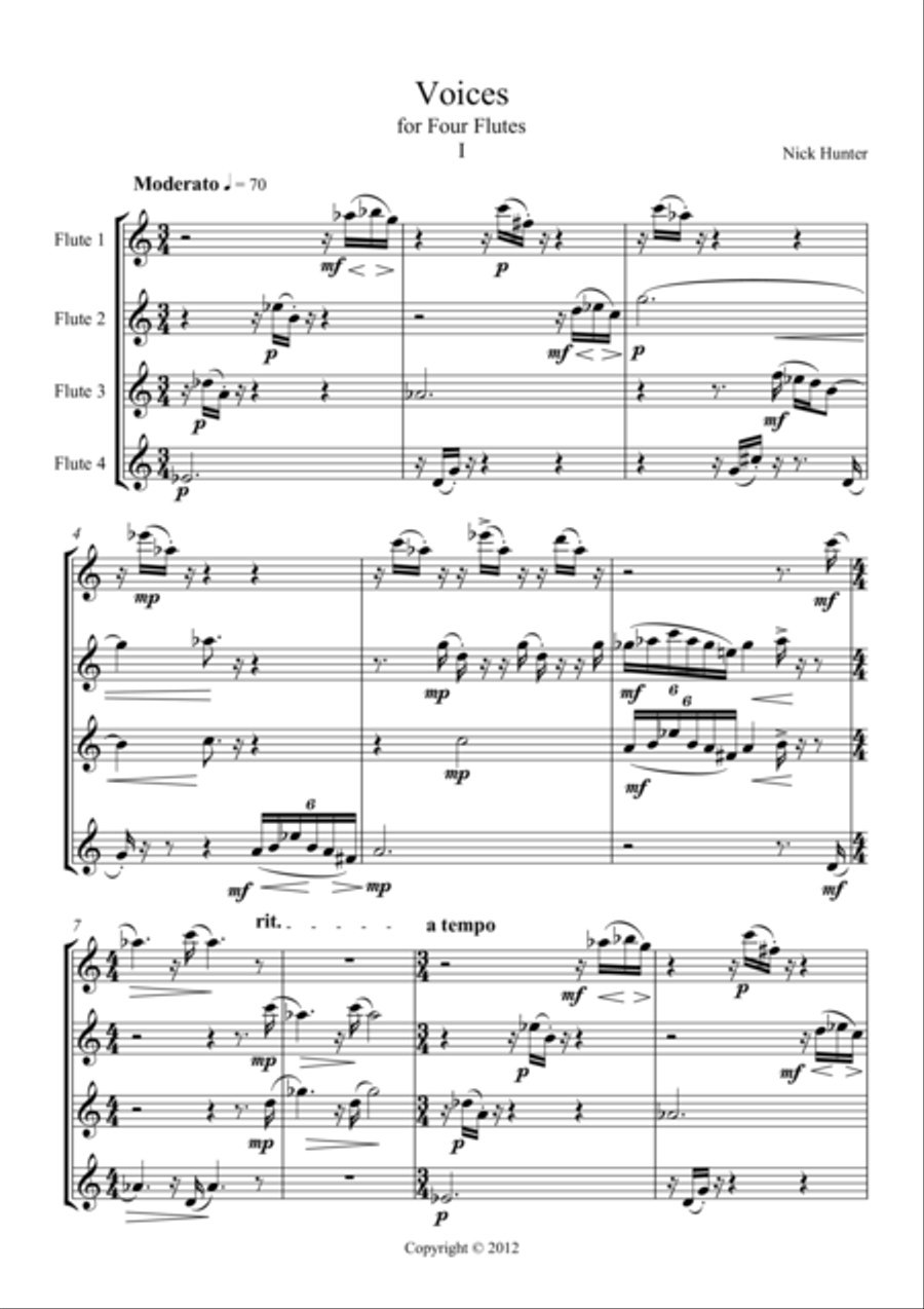 'Voices' for four flutes 'Voices' for four flutes Flute Quartet scores gallery preview page 1