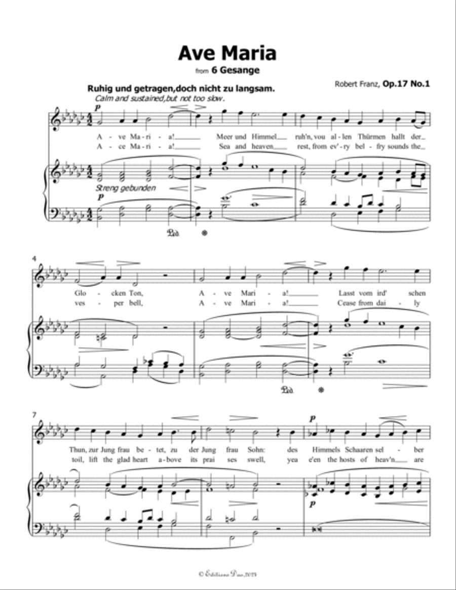 Ave Maria, by Robert Franz, in G flat Major Voice scores gallery preview page 3
