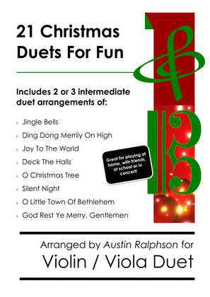 Book cover for 21 Christmas Violin and Viola Duets for Fun - various levels