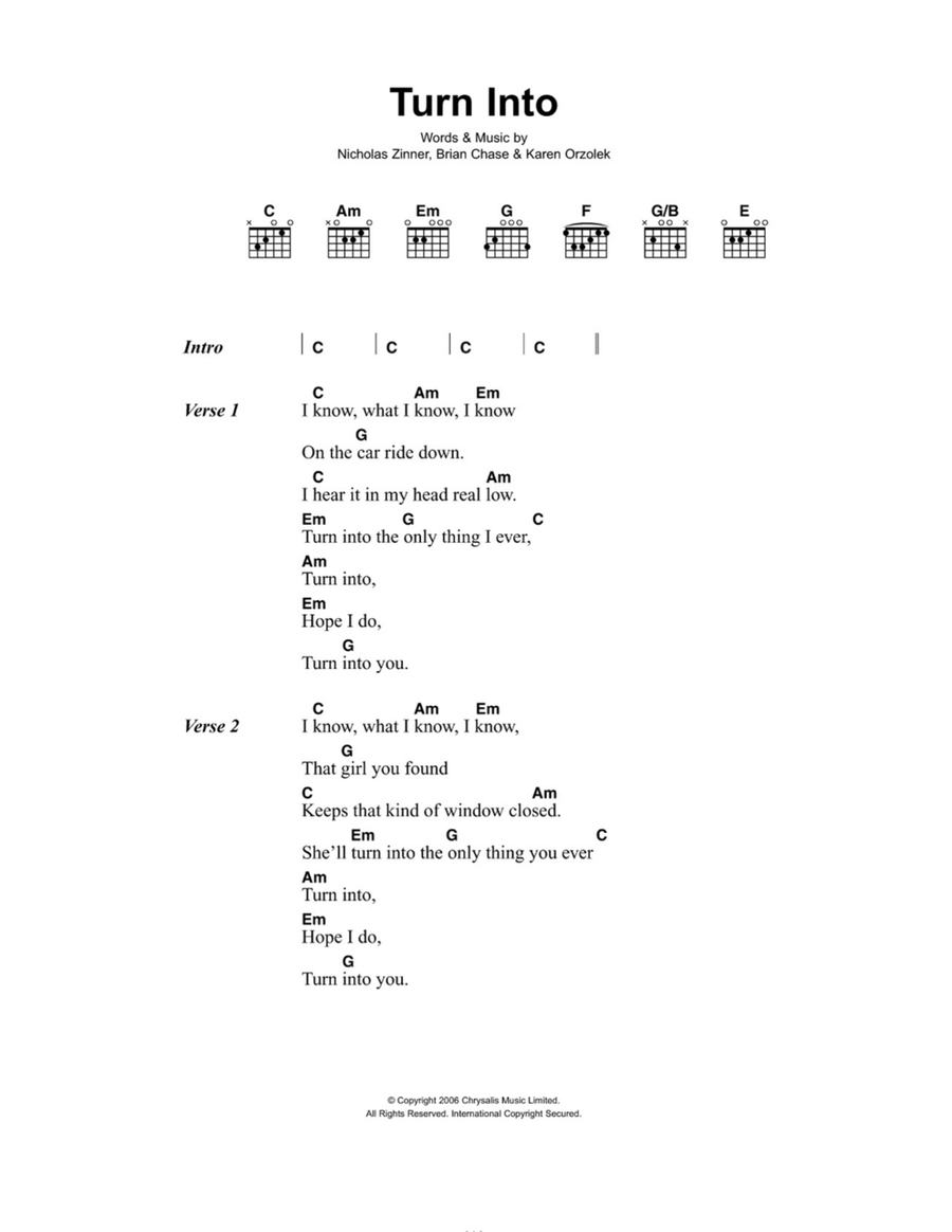 Turn Into Easy Guitar scores gallery preview page 1