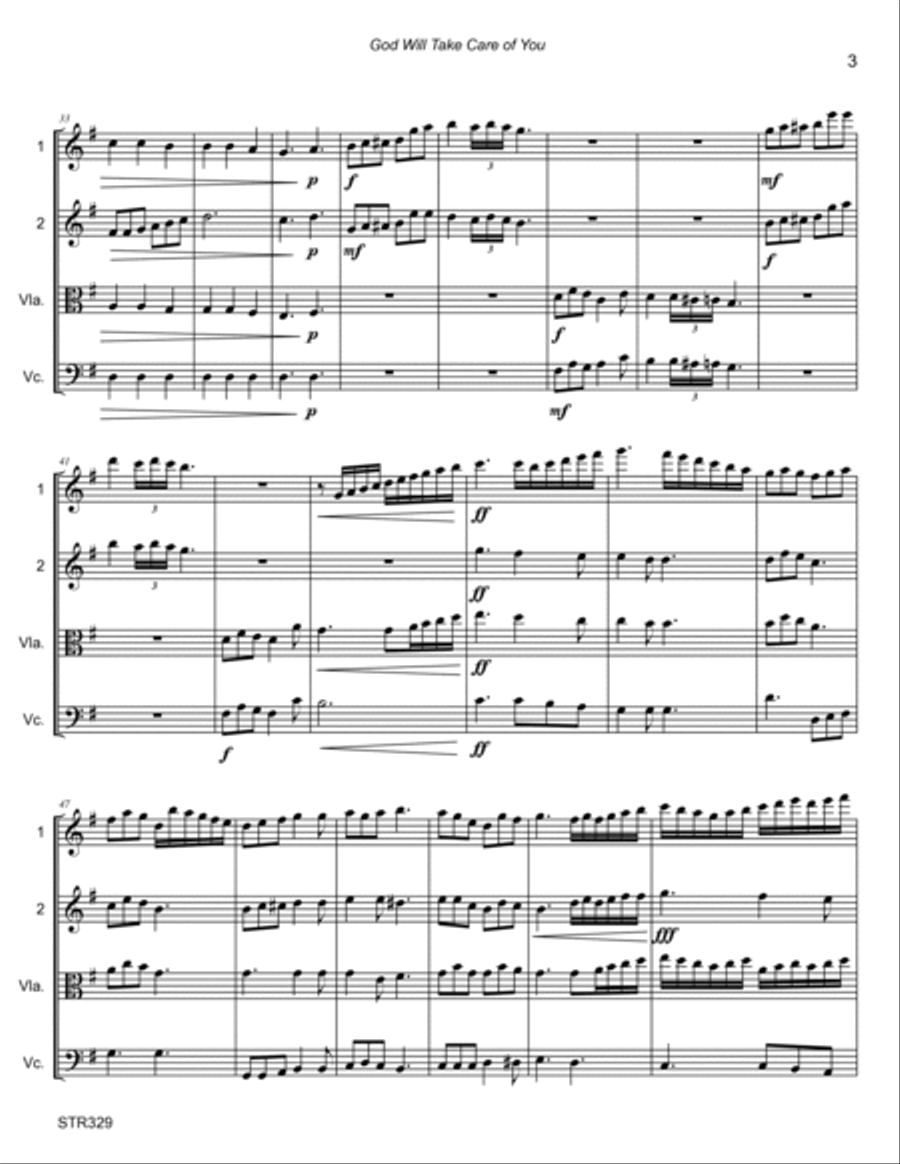 GOD WILL TAKE CARE OF YOU - STRING QUARTET (unaccompanied) (or 3 Violins & Cello) String Quartet scores gallery preview page 3