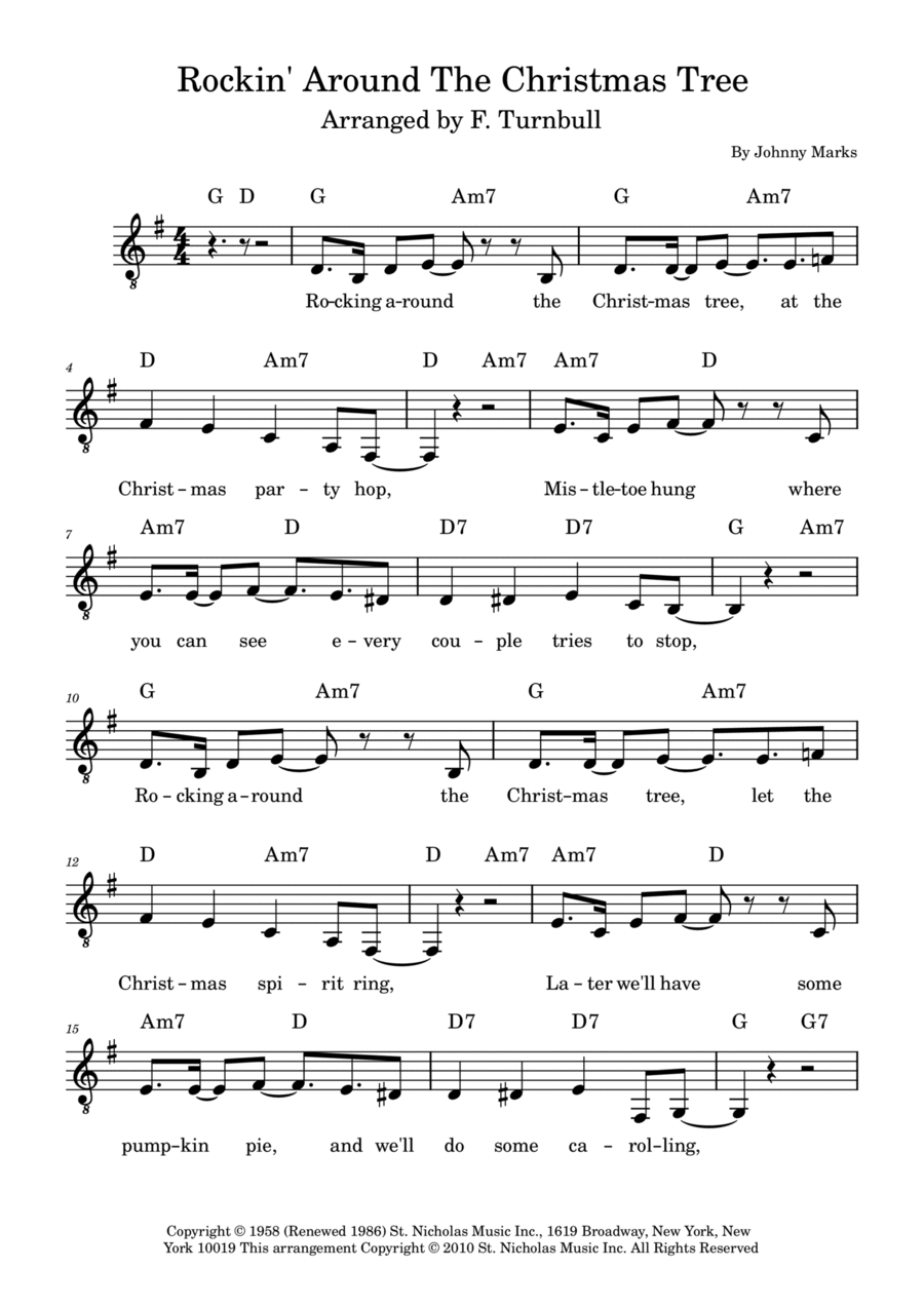 Rockin' Around The Christmas Tree Piano, Vocal, Guitar scores gallery preview page 1