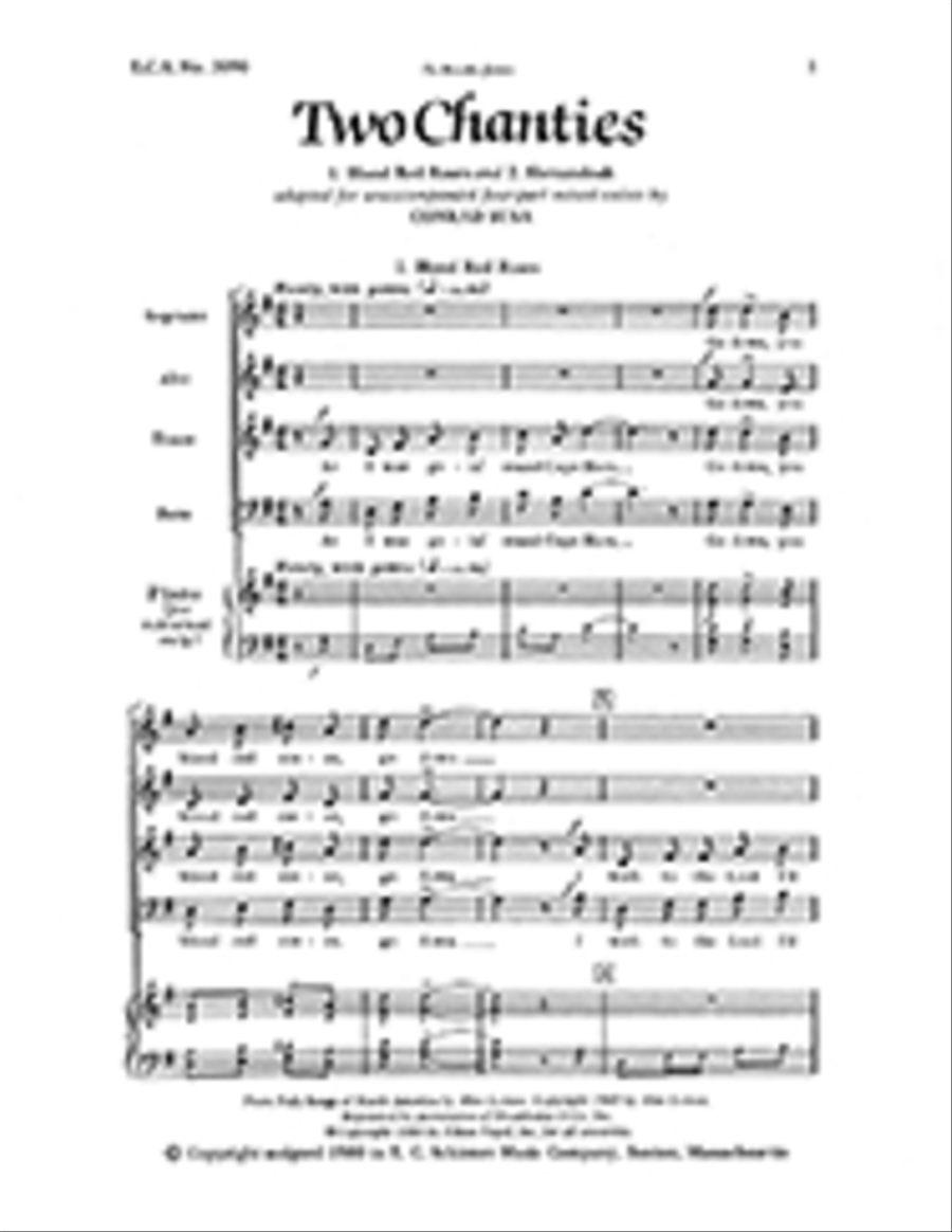 Two Chanties: 1. Blood Red Roses: 2. Shenandoah 4-Part scores gallery preview page 1