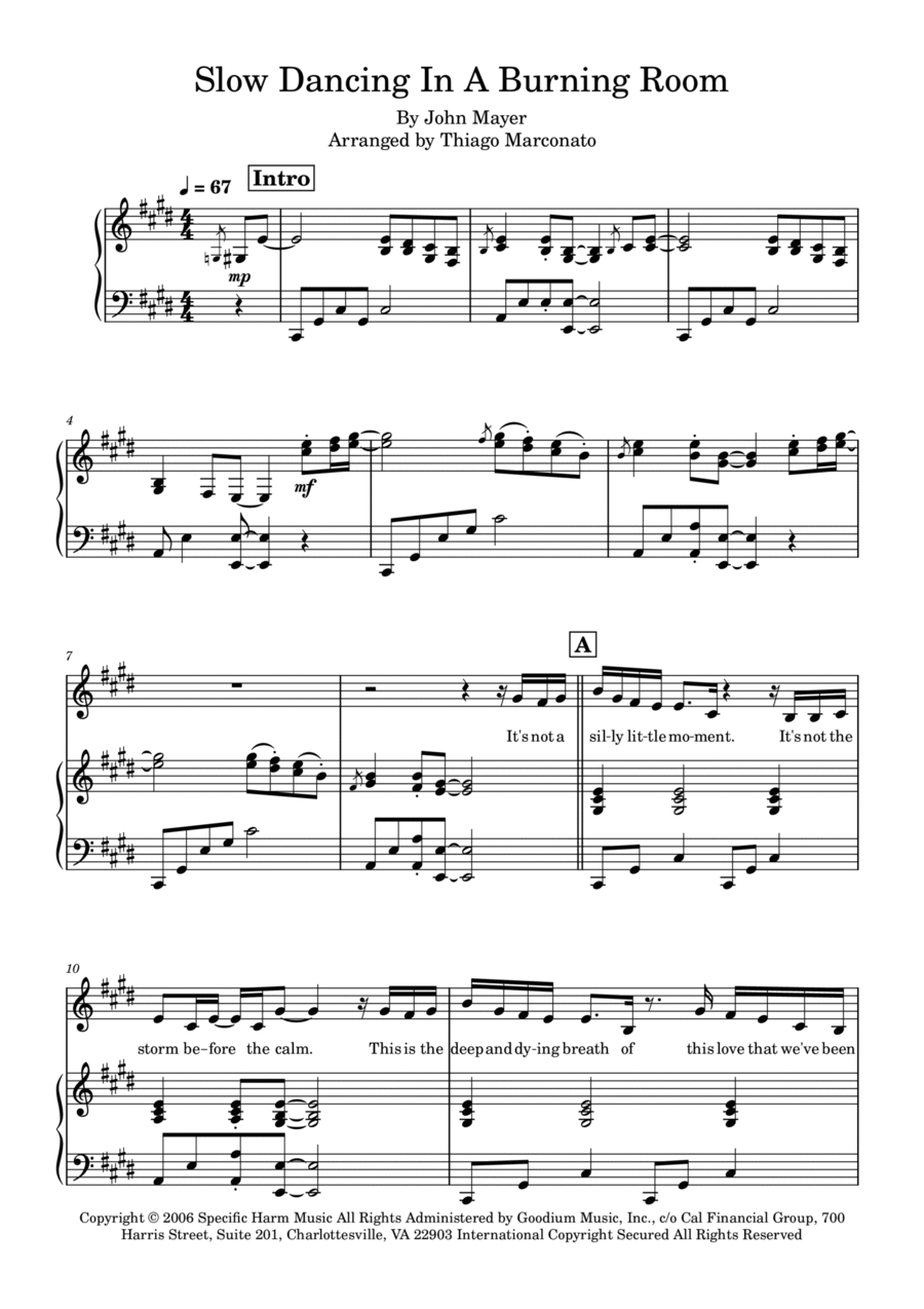 Slow Dancing In A Burning Room Voice scores gallery preview page 1