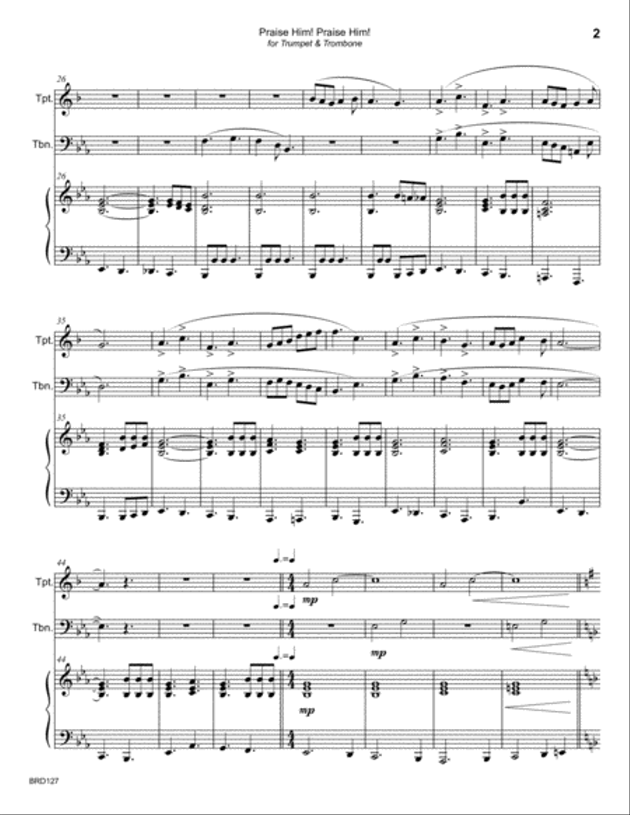 PRAISE HIM! PRAISE HIM! - TRUMPET & TROMBONE with Piano Accompaniment Brass Duet scores gallery preview page 2