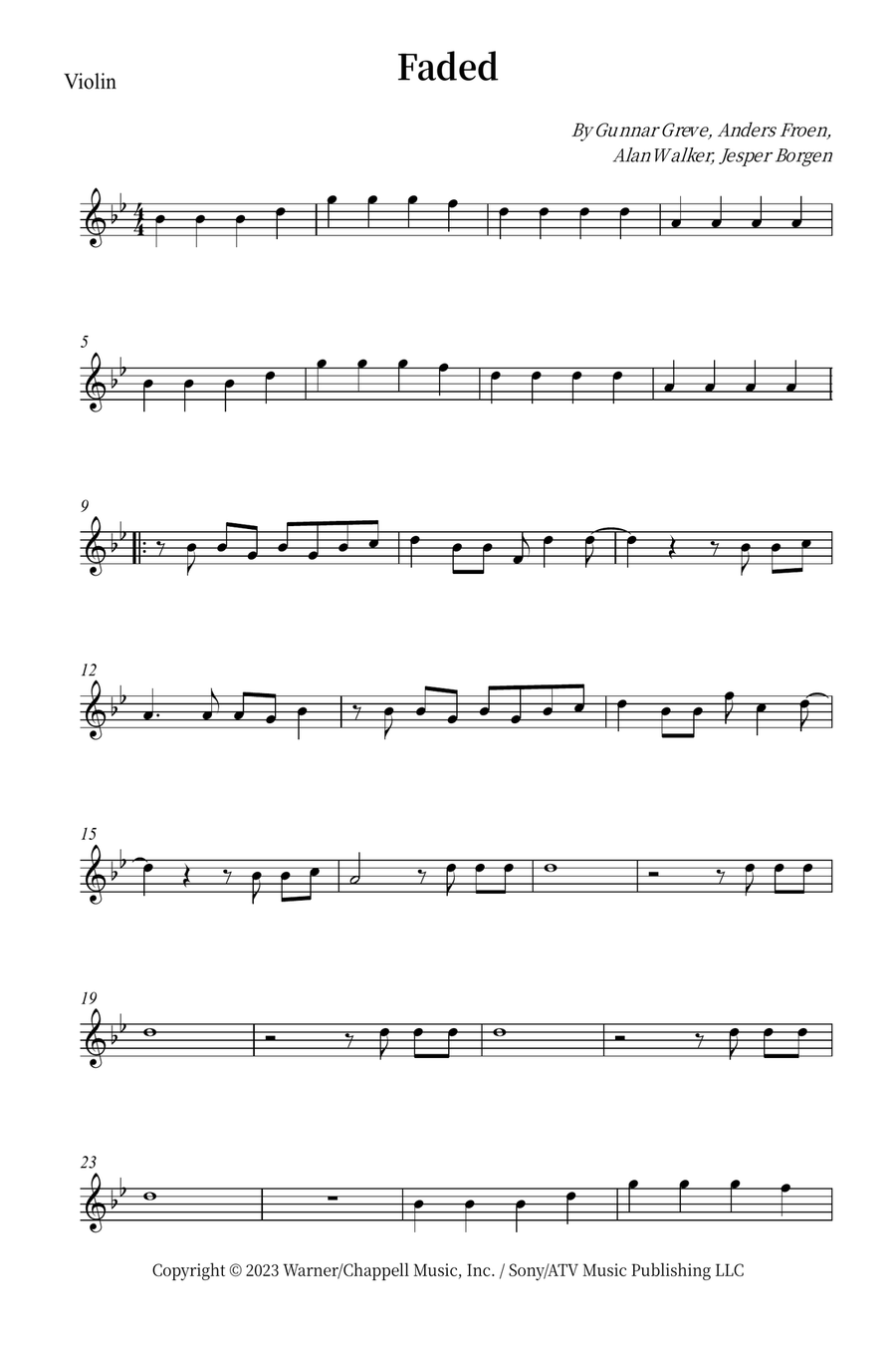 Faded Violin Solo scores gallery preview page 1
