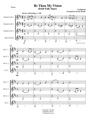 Be Thou My Vision (Irish Hymn) - Clarinet Quartet (SSSB) - Intermediate Level
