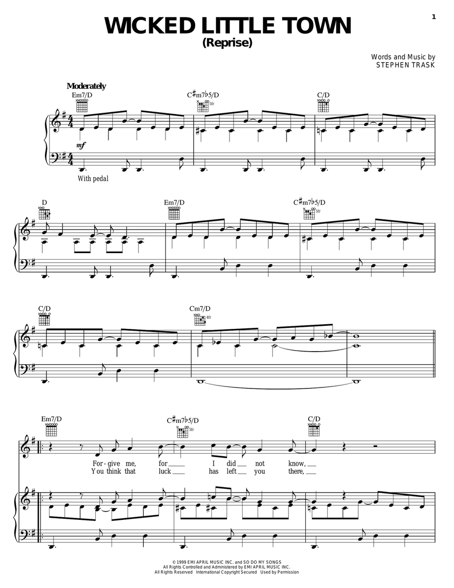 Wicked Little Town (Reprise) Piano, Vocal, Guitar scores gallery preview page 1