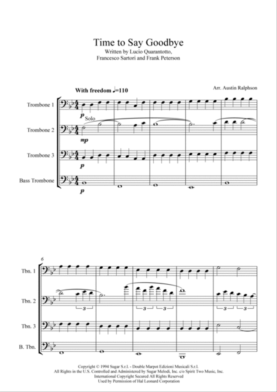 Time To Say Goodbye Brass Quartet scores gallery preview page 3